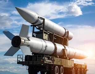 Missile launch system under blue sky