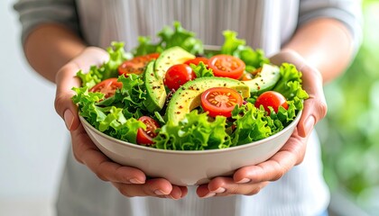 Fresh salad held in hands