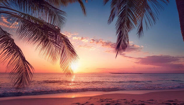 pastel sunset palm trees beach tropical summer vacation