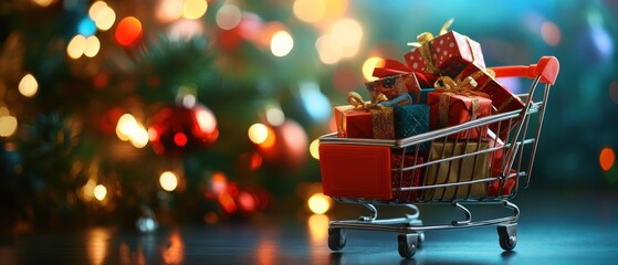 Christmas shopping cart filled with gifts