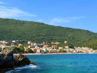 Fototapeta premium Montenegro Adriatic sea beach in Petrovac Budva town.