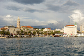 Obraz premium Seafront view at old city center in Split town, from Adriatic Sea, Croatia