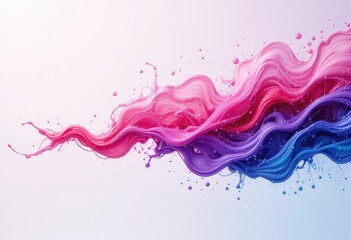 Flowing waves of pink and blue paint create an abstract design with vibrant colors and dynamic movement