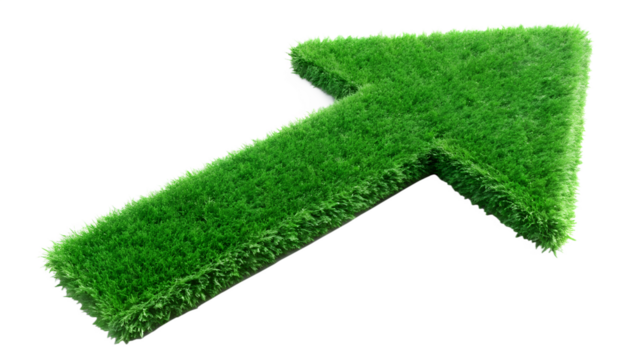 A green grass arrow pointing upwards, symbolizing growth and success, isolated on a transparent background