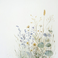 Delicate watercolor botanical digital paper floral background in soft basic nude beige tones