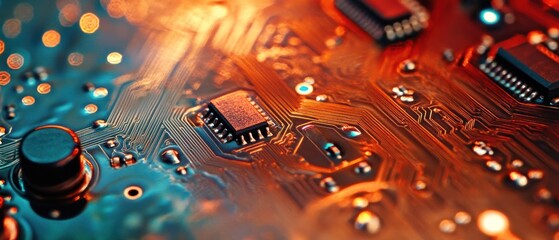Closeup circuit board technology design