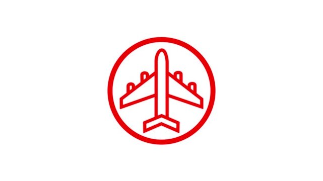 Jet plane vector symbol spinning in seamless motion, aircraft top view animation