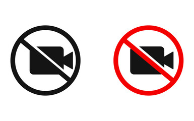 Warning sign, no video recording sign vector icon set isolated, stock vector