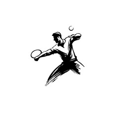 Minimalist Black & White Pickleball Player Vector – Simple Spherical Swing Silhouette