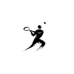 Minimalist Black & White Pickleball Player Vector – Simple Spherical Swing Silhouette