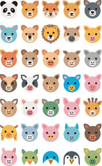 Obraz premium Colorful flat style animal faces in a grid on white background panda lion