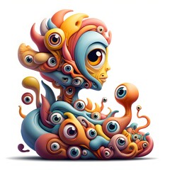 Psychedelic art surreal eye monster creature design colorful illustration weird art