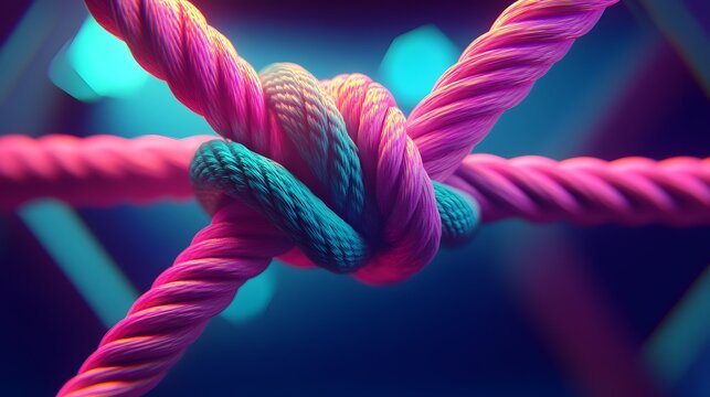 Abstract Neon Pink and Teal Rope Knot