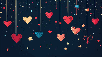 Hanging Hearts and Stars Vector Illustration
