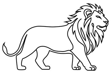 Lion Line Art Illustration, Bold Vector of Majestic Walking Lion for Tattoo or Logo Use