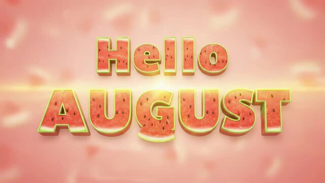 Festive watermelonthemed hello august animation with falling petals in pink background