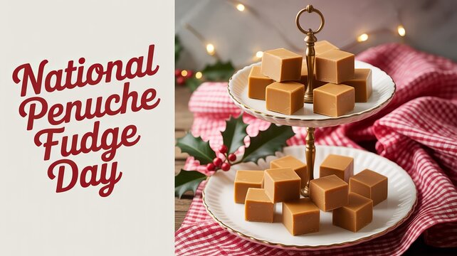 Celebrating National Penuche Fudge Day with stacked caramel candy cubes.