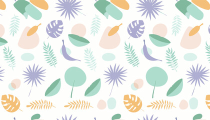 Obraz premium Pastel Botanical Seamless Pattern with Leaves and Shapes
