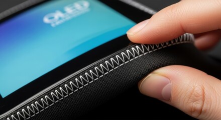 Person holding oled display with protective black cover