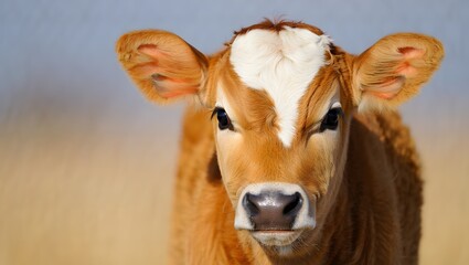 Closeup portrait of a cute jersey calf with white markings farm animal photography