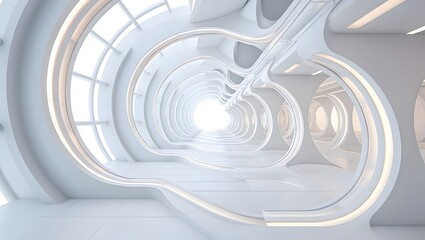 Obraz premium Futuristic white tunnel design architecture interior modern space station concept art