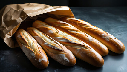 Artisan French Bread Loaves in Paper Bag with Soft Natural Lighting