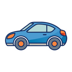 Stylized blue coupe car with orange accents isolated on white background