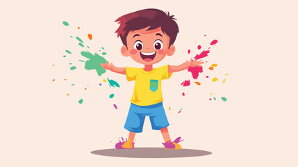 Joyful Cartoon Boy Celebrates Holi Festival