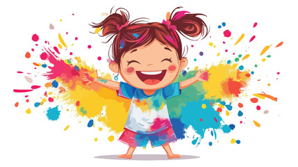Fototapeta premium Joyful Cartoon Young Girl Celebrating Holi