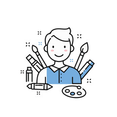 A talented artist surrounded by tools of their trade, embodying creativity and passion.