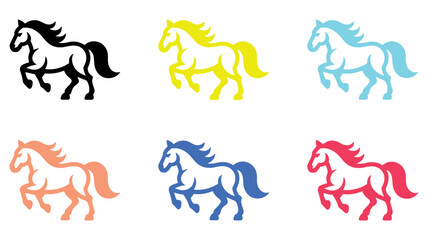 Vector art of a set of colorful horse silhouettes in various poses isolated on white background