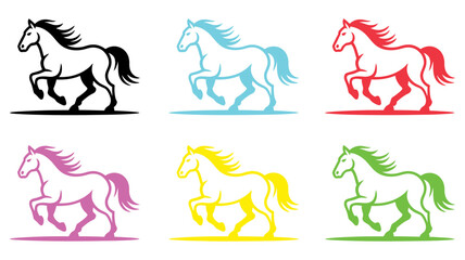Fototapeta premium Vector art of a set of six colorful horse icons in various colors isolated on white background