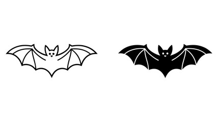 Vector art of a minimalist line art illustration of a bat with open wings, isolated on white background