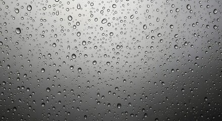 Close up shot of raindrops on a window pane during a light shower