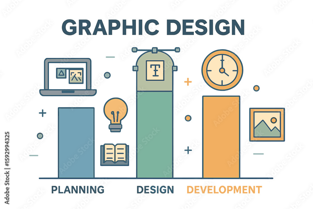 Poster a laptop computer displaying a business graph on its screen, available in both 3d and flat vector fo