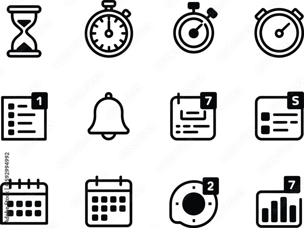 Poster collection of time and notification icons in a grid layout