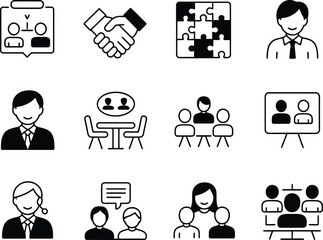 Business meeting and collaboration icons set