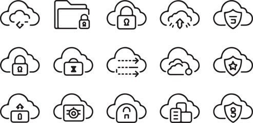 Cloud technology security and data transfer icons upload