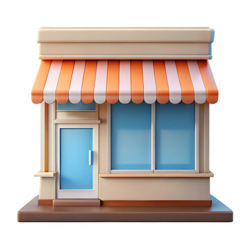 Store shop front view 3d icon rendering illustration on transparent background for retail business
