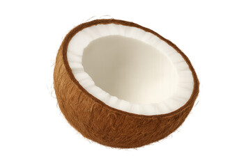 Half Coconut Showing White Flesh on Transparent Background