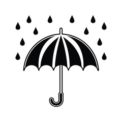 Simple Black and White Umbrella with Raindrops Illustration Representing Protection from the Weather Ideal for Weather Forecasts Rain Gear Promotions and Seasonal Designs