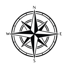 Detailed Black and White Compass Rose Illustration with North South East and West Indicators Ideal for Nautical Themes Directional Graphics and Vector Design Projects
