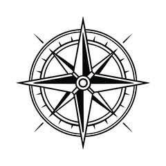Detailed Black and White Compass Rose Illustration Nautical Navigation Symbol Windrose Graphic for Cartography Travel and Exploration Designs Isolated on White Background