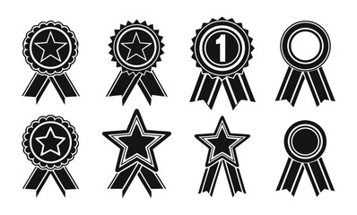 Seamless Pattern of Black and White Award Ribbons and Stars for Recognition Achievement and Success in a Minimalist Graphic and Vector Style Design