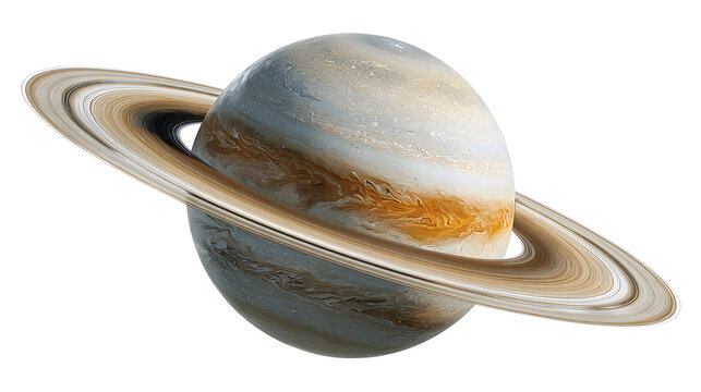 Detailed Render of Saturn with Rings Against Transparent Background for Educational Purposes