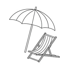 Simple line drawing of a beach scene featuring a beach umbrella and a beach chair perfect for coloring pages or minimalist design projects vector illustration