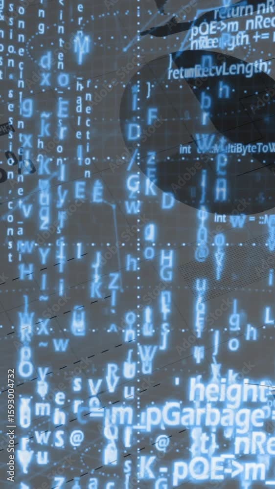 Poster Digital code and data processing animation over abstract technological background