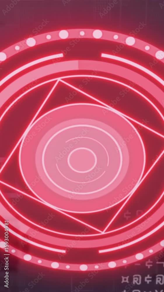 Wall mural red geometric shapes and digital code animation over dark background
