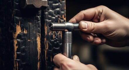 Naklejka premium Repairing wooden furniture with metal pipe connector