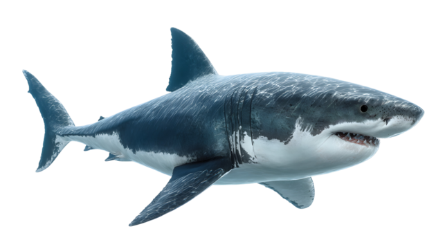 Great White Shark Swimming on Transparent Background for Marine Biology Projects
